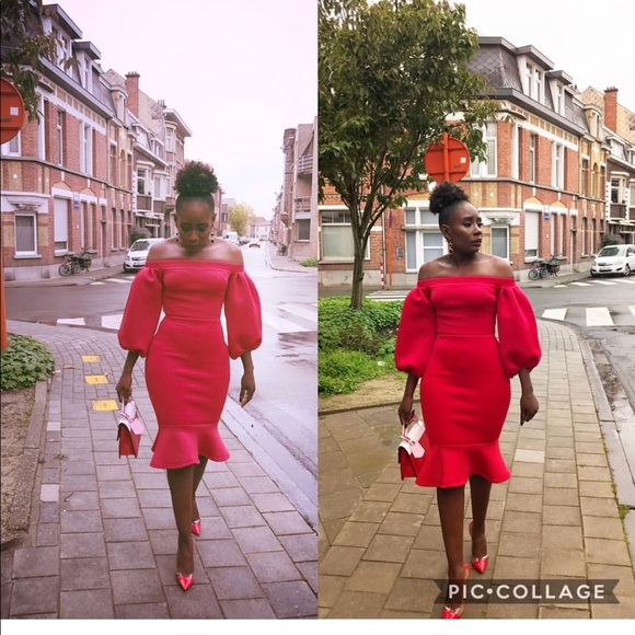 Red Fashion mermaid scuba  cocktail pephem dress - Picture 3 of 3